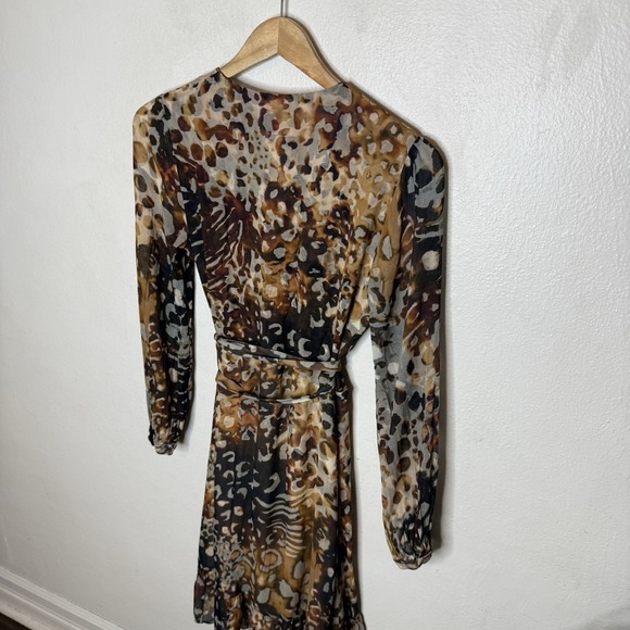 Massimo Dutti Animal Print Brown Leopard Long Sleeve Wrap Dress Women's‎ US 6 - Picture 6 of 9